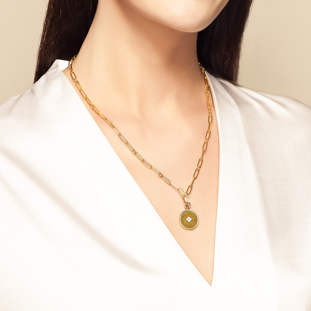 Roberto Coin Diamond & Mother of Pearl Medallion Pendant in Yellow Gold, 20