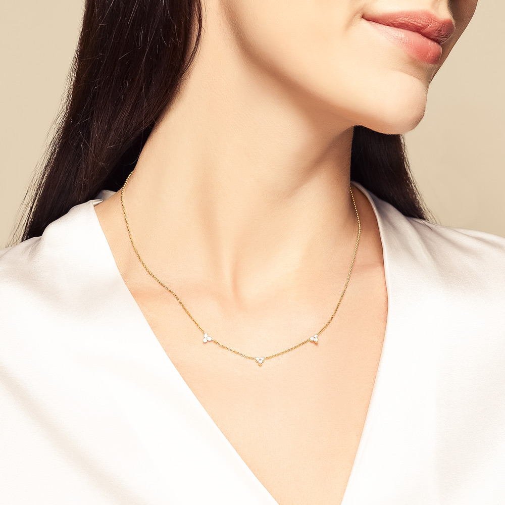 Roberto Coin Diamonds By The Inch Diamond Trio 3 Station Necklace in Yellow Gold, 18