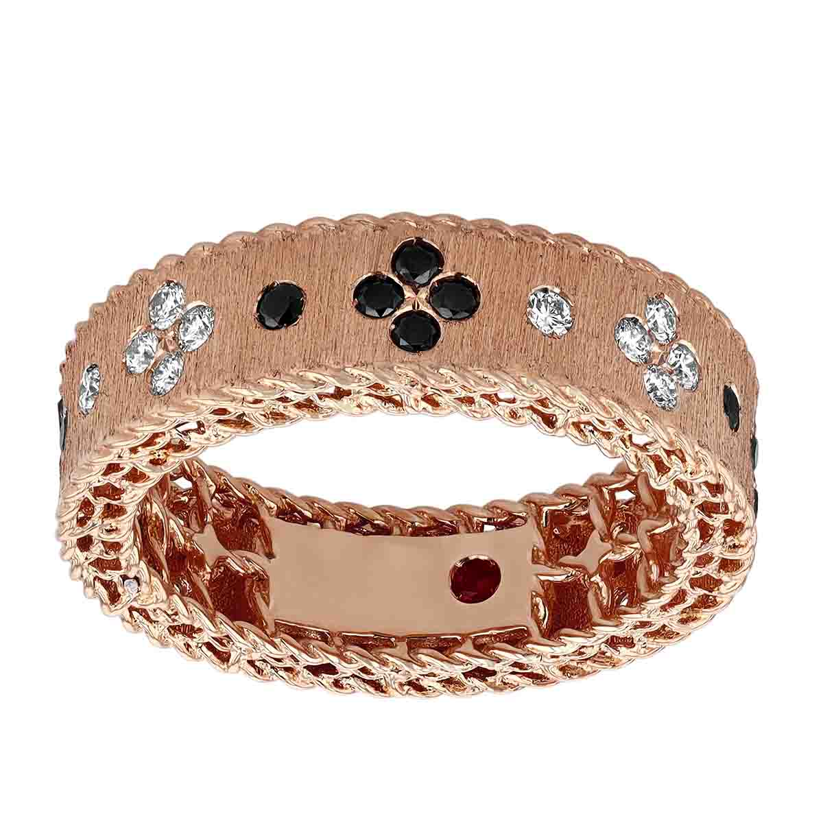 Roberto Coin Venetian Princess Black & White Diamond Band Ring in Rose Gold