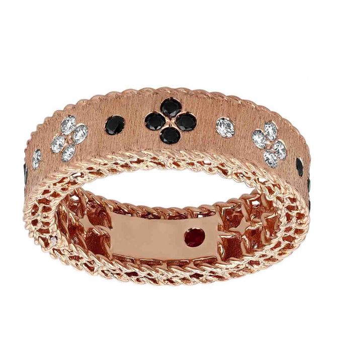 Roberto Coin Venetian Princess Black & White Diamond Band Ring in Rose Gold