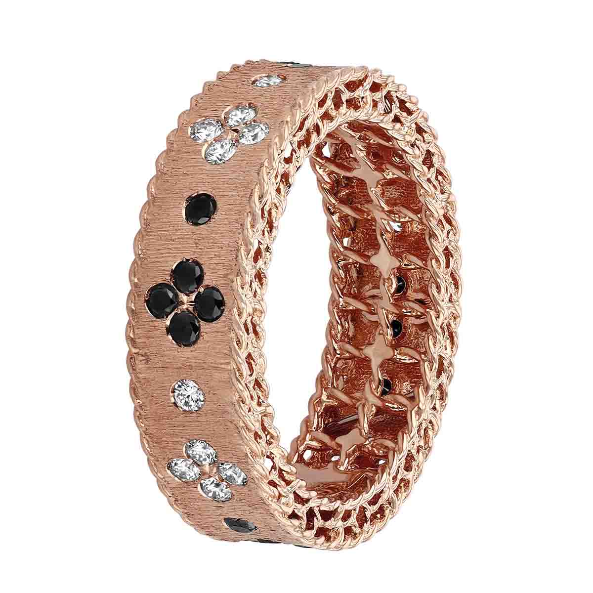 Roberto Coin Venetian Princess Black & White Diamond Band Ring in Rose Gold