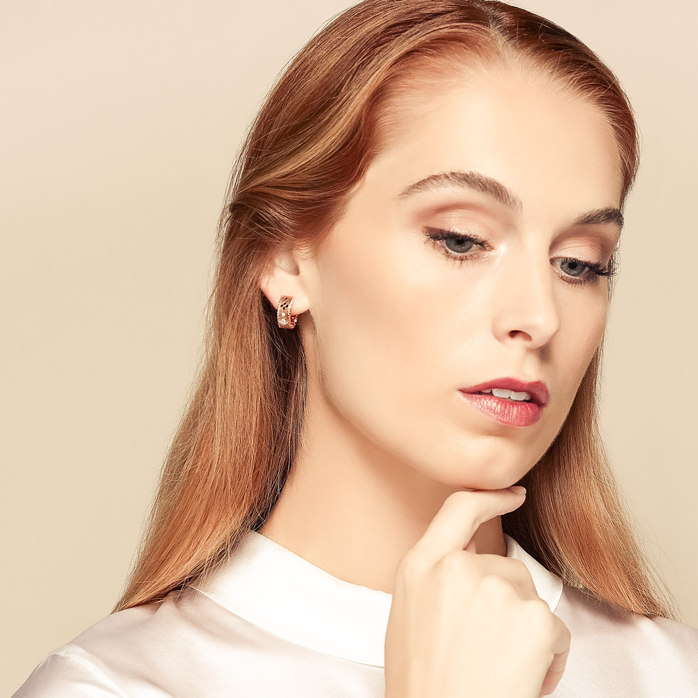 Roberto Coin Venetian Princess Black & White Diamond Small Hoop Earrings in Rose Gold