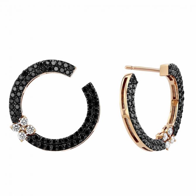 Roberto Coin Love in Verona Black & White Diamond Flower Circle of Life Earrings in Rose Gold