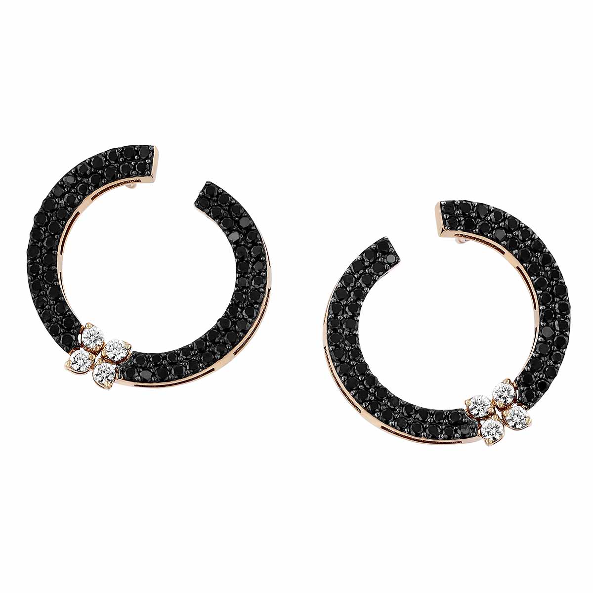 Roberto Coin Love in Verona Black & White Diamond Flower Circle of Life Earrings in Rose Gold