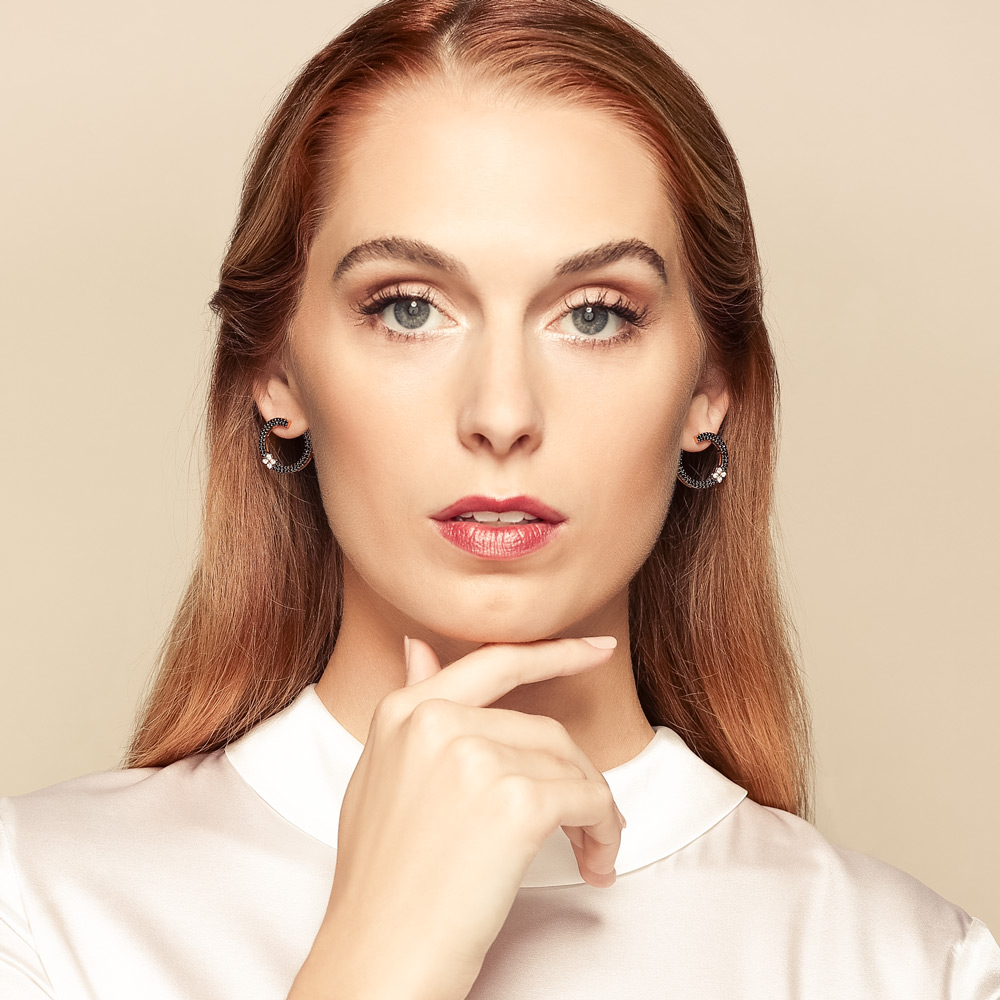 Roberto Coin Love in Verona Black & White Diamond Flower Circle of Life Earrings in Rose Gold