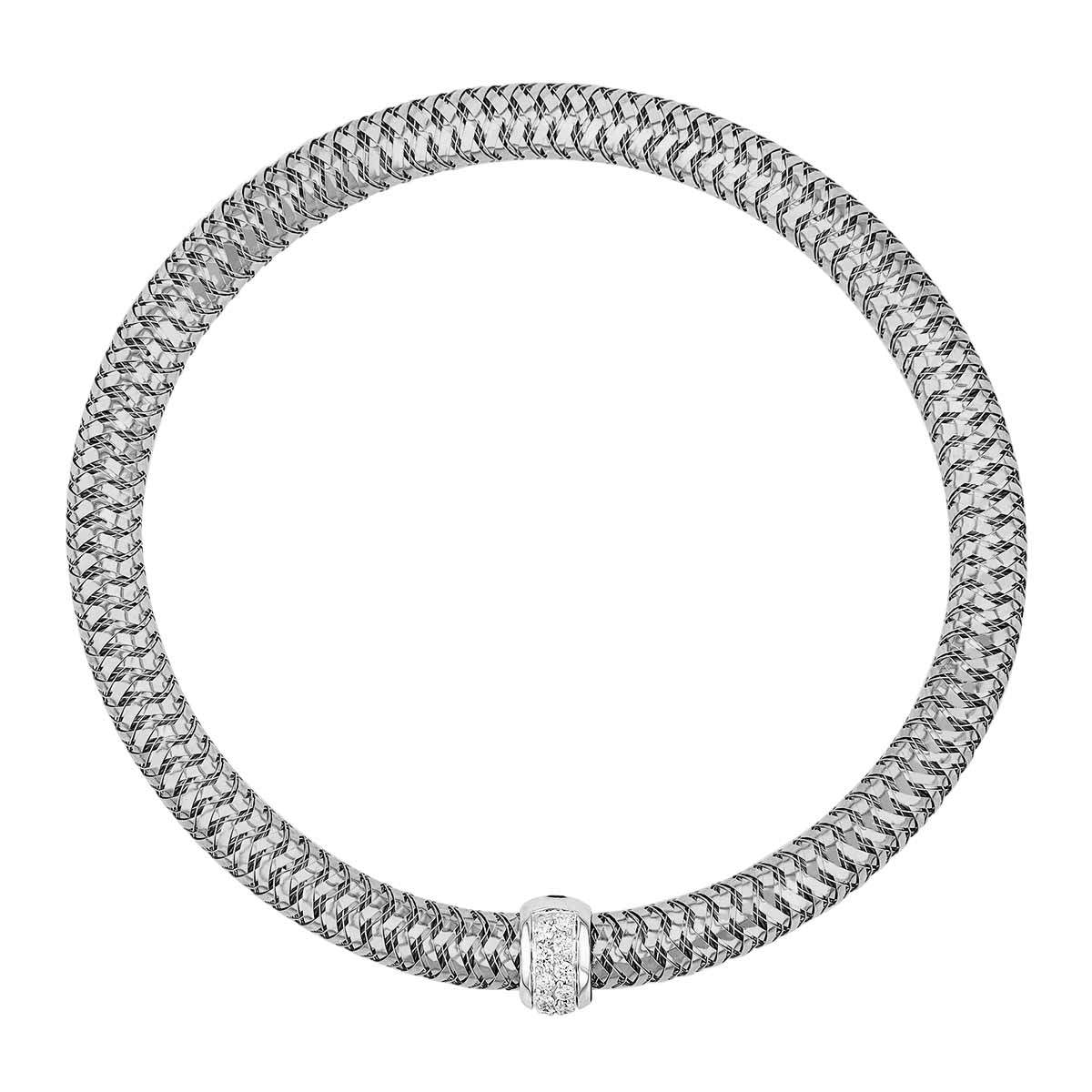 Roberto Coin Primavera White Gold Flexible Bangle Bracelet with Diamonds Accents