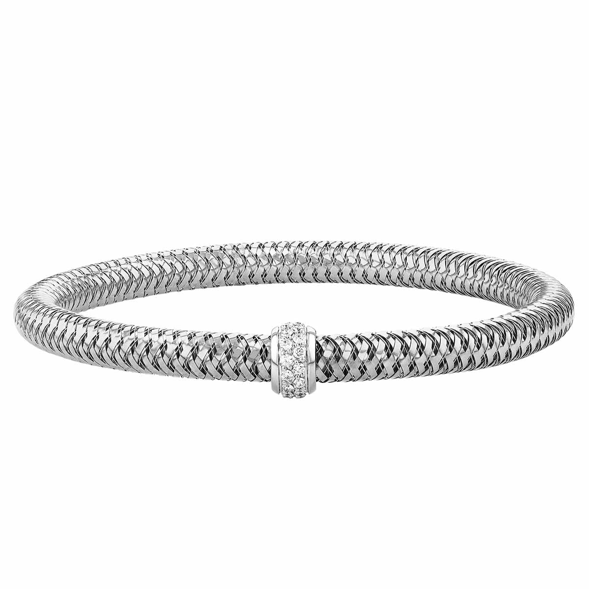 Roberto Coin Primavera White Gold Flexible Bangle Bracelet with Diamonds Accents