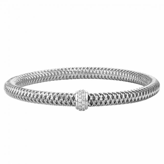 Roberto Coin Primavera White Gold Flexible Bangle Bracelet with Diamonds Accents