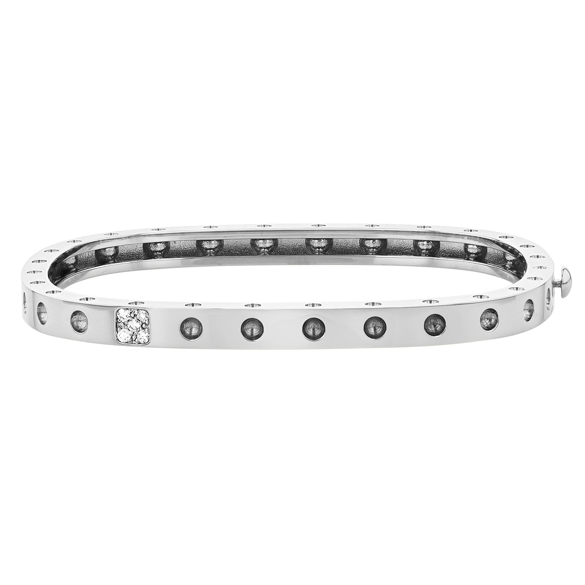 Roberto Coin Pois Moi White Gold 1 Row Square Bangle Bracelet with Diamond Detail