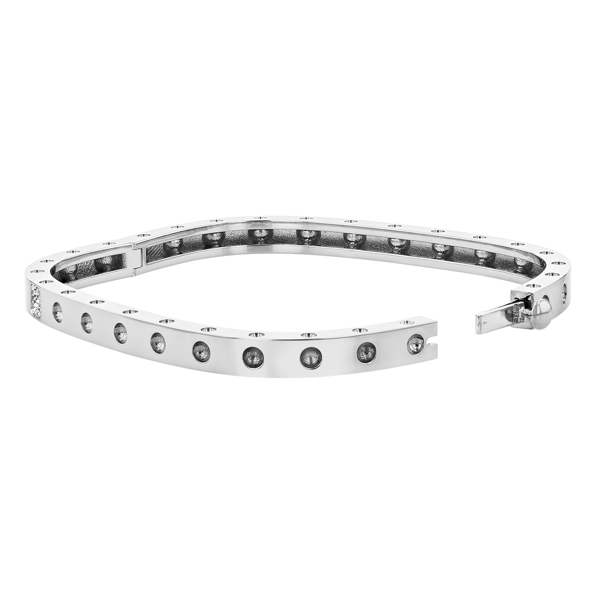 Roberto Coin Pois Moi White Gold 1 Row Square Bangle Bracelet with Diamond Detail