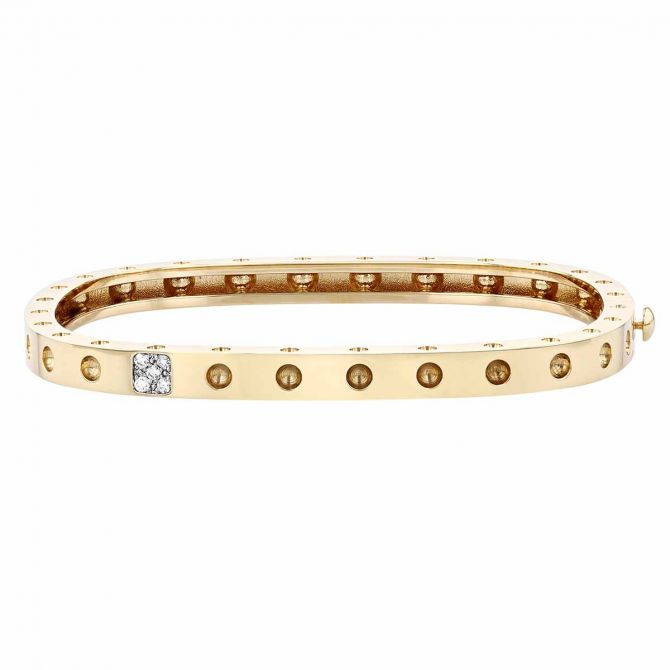 Roberto Coin Pois Moi Yellow Gold 1 Row Square Bangle Bracelet with Diamond Detail 0.07 cttw 888523AJBAXS Borsheims