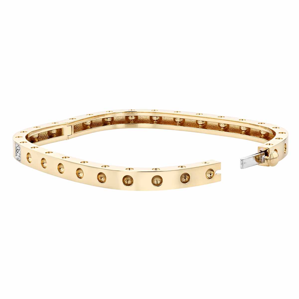 Roberto Coin Pois Moi Yellow Gold 1 Row Square Bangle Bracelet with Diamond Detail, 0.07 cttw