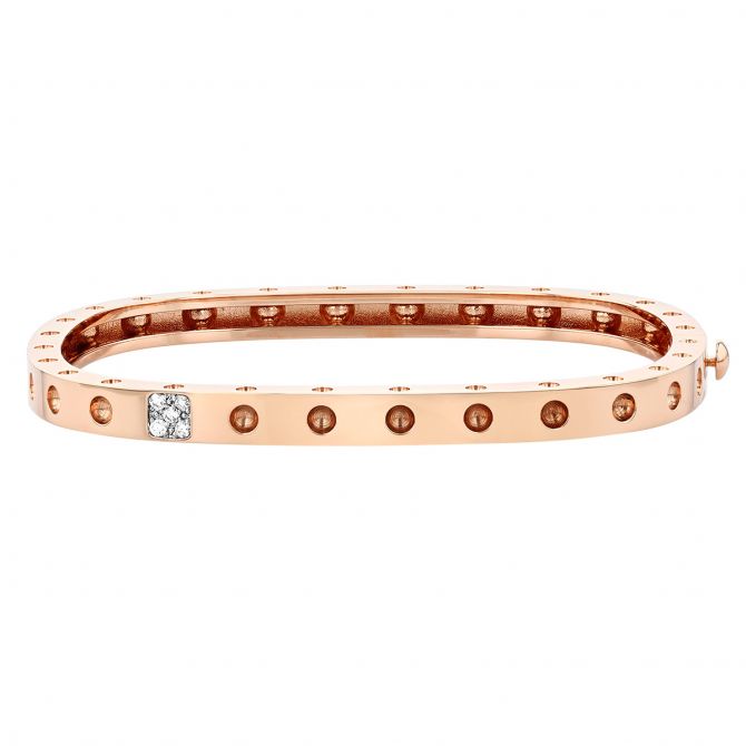 Roberto Coin Pois Moi Rose Gold 1 Row Square Bangle Bracelet with Diamond Detail