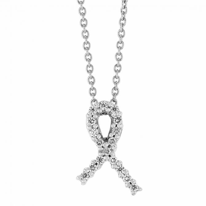 Roberto Coin Tiny Treasures Hope Ribbon with Diamonds Necklace in White Gold