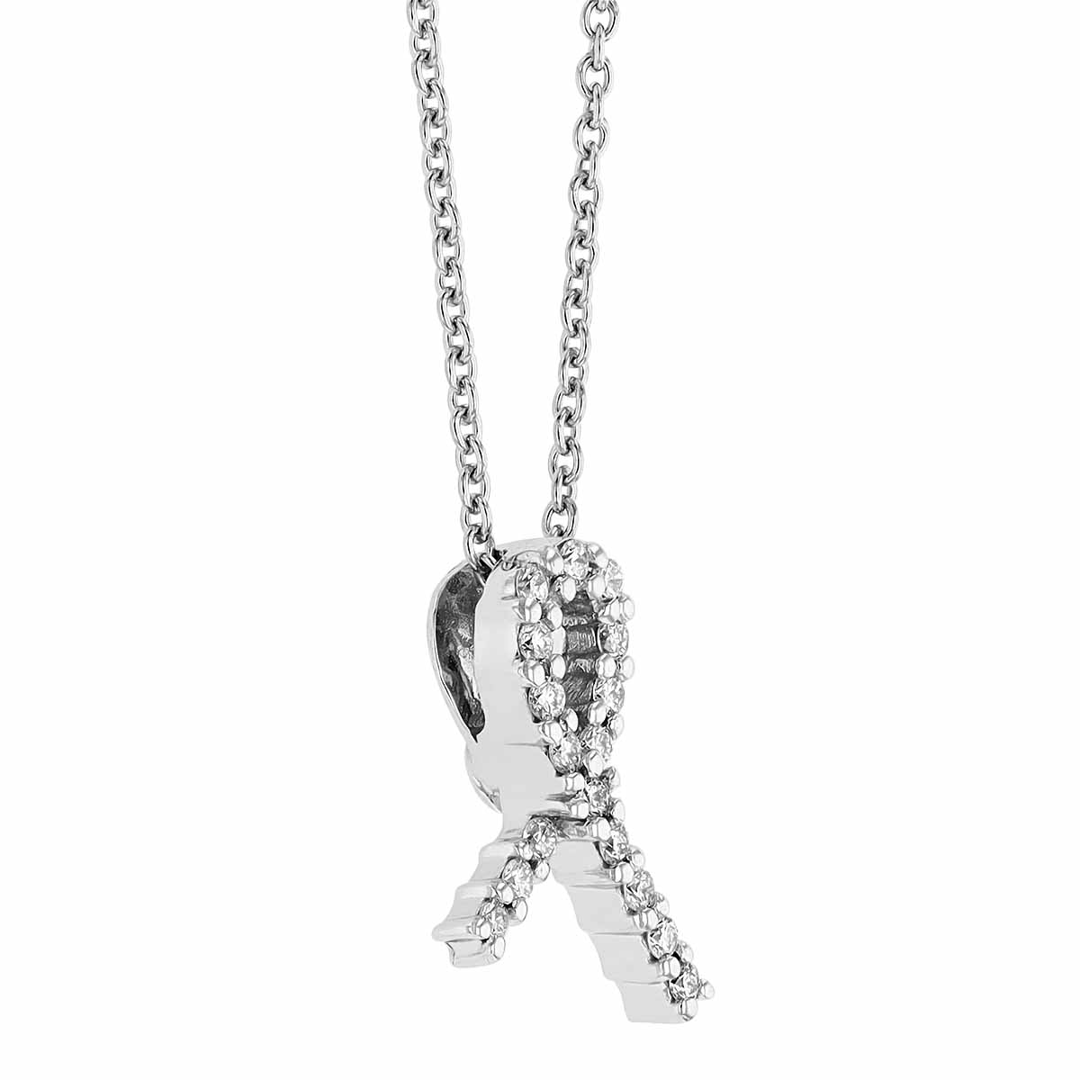 Roberto Coin Tiny Treasures Hope Ribbon with Diamonds Necklace in White Gold