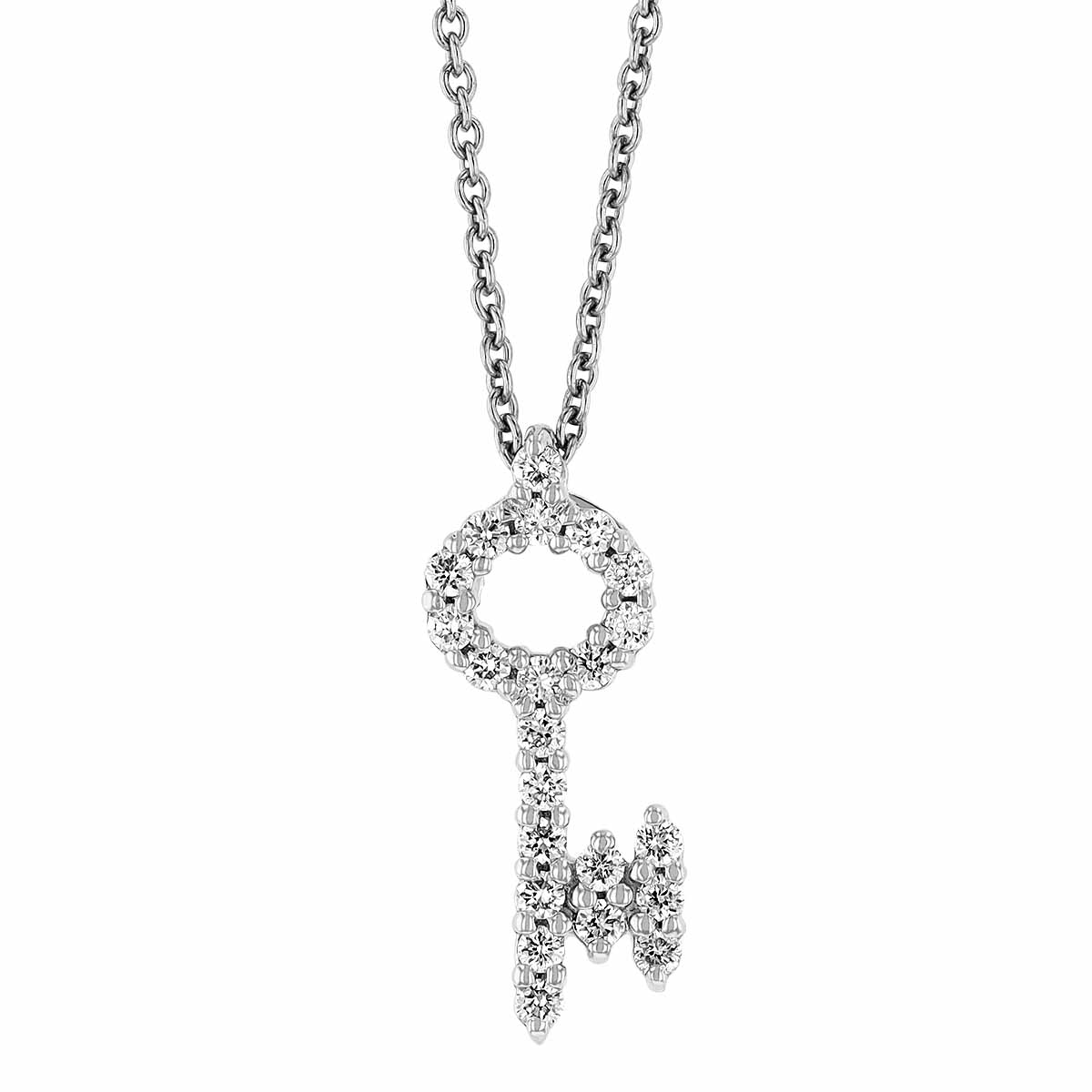 Tiny Key Necklace, Diamond Silver Key Pendant. 