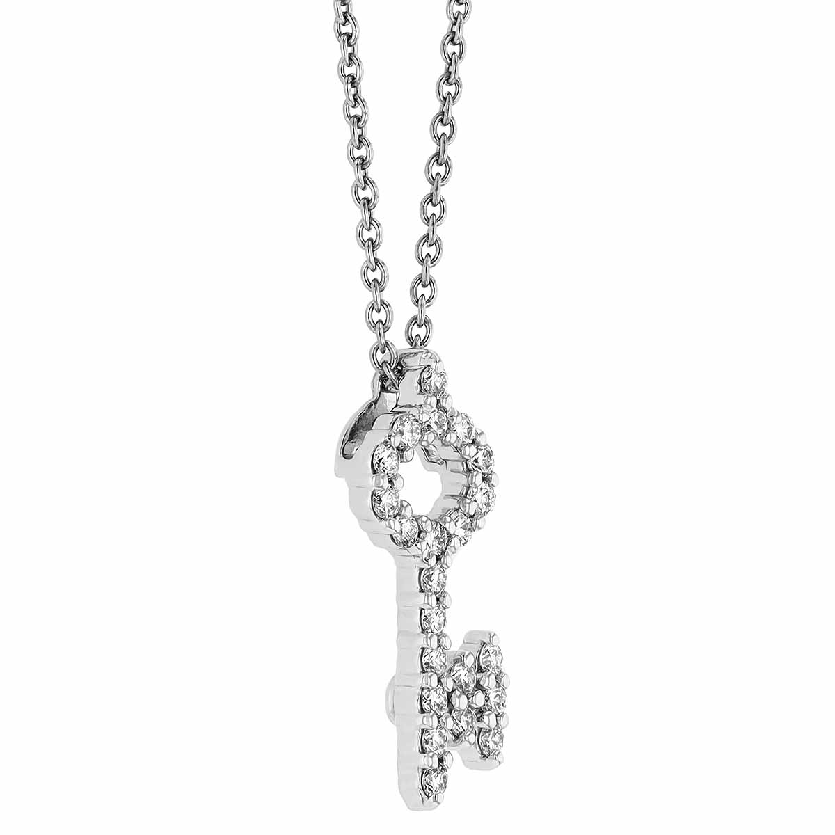 Roberto Coin Tiny Treasures Key with Diamonds Necklace in White Gold