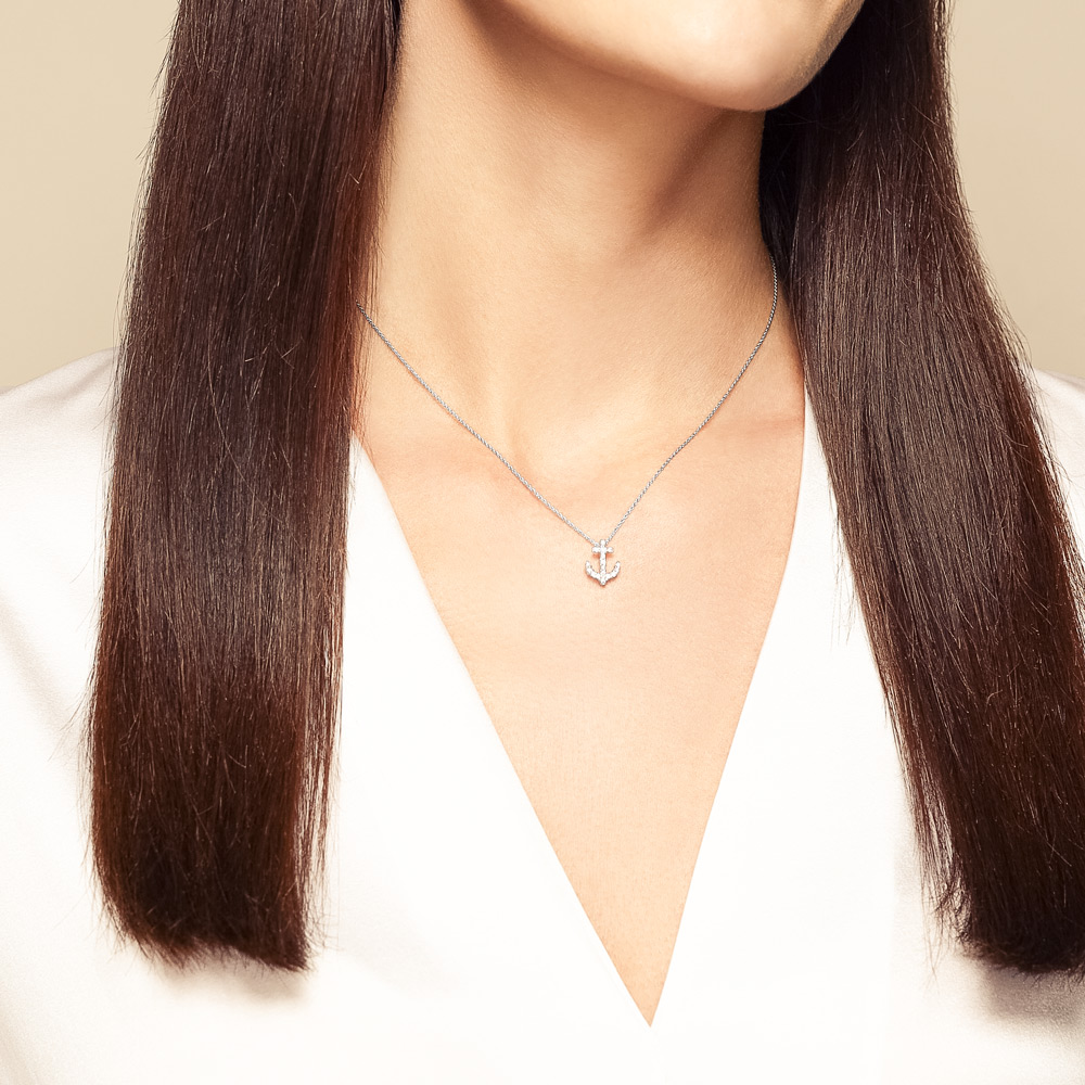 Roberto Coin Tiny Treasures Diamond Anchor Pendant in White Gold, 18