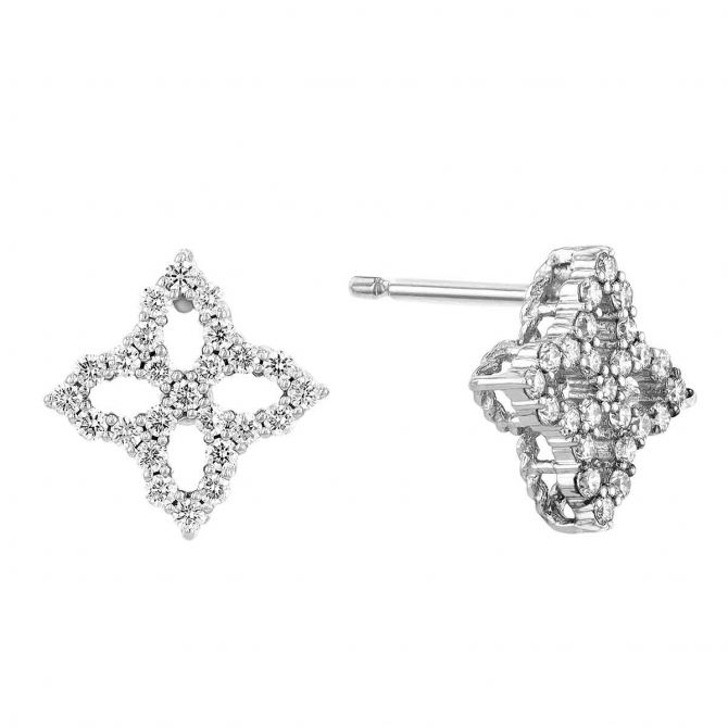 Roberto Coin 18K White Gold Diamond Small Princess Flower Earrings