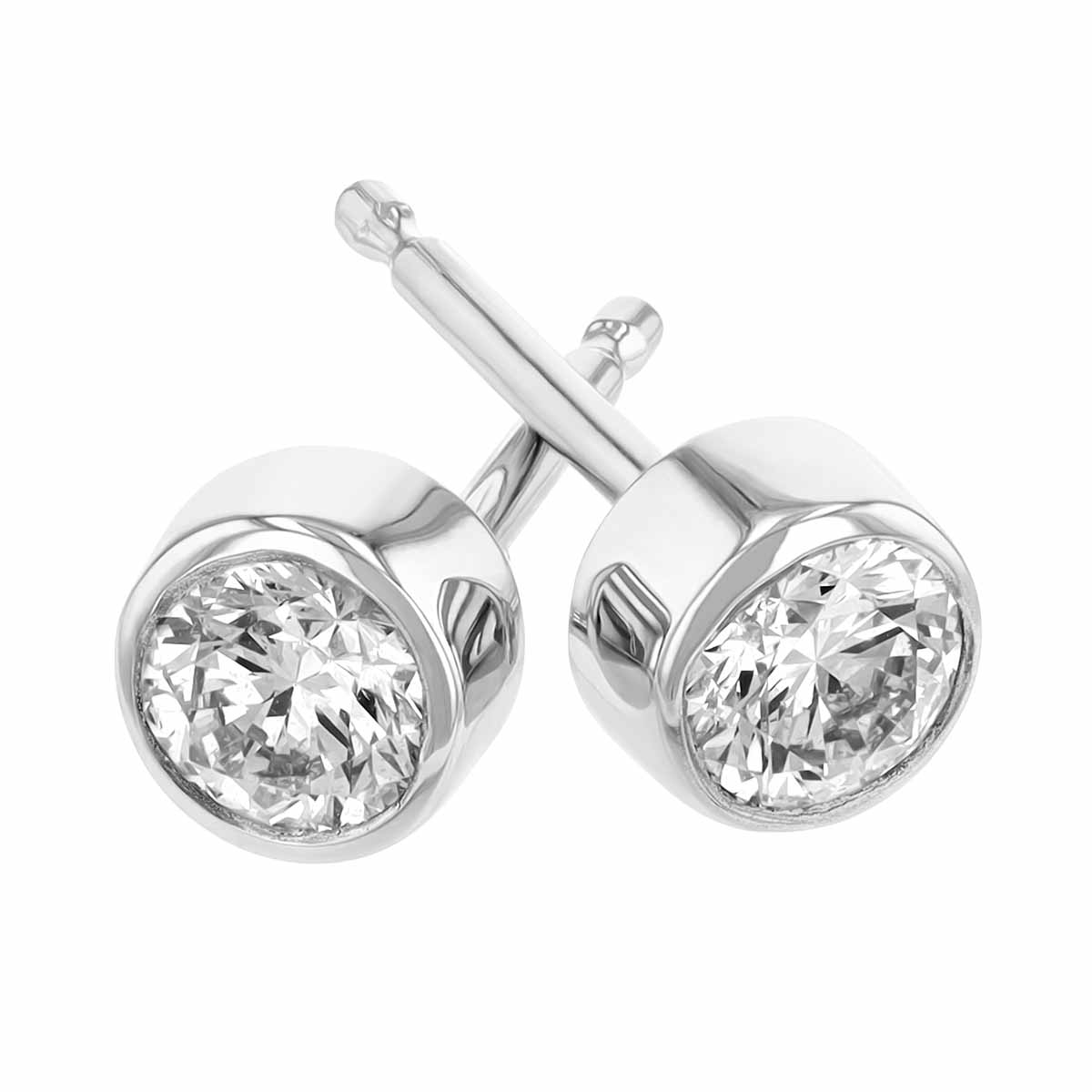 Diamond Bezel Set Stud Earrings in White Gold, 0.25 cttw