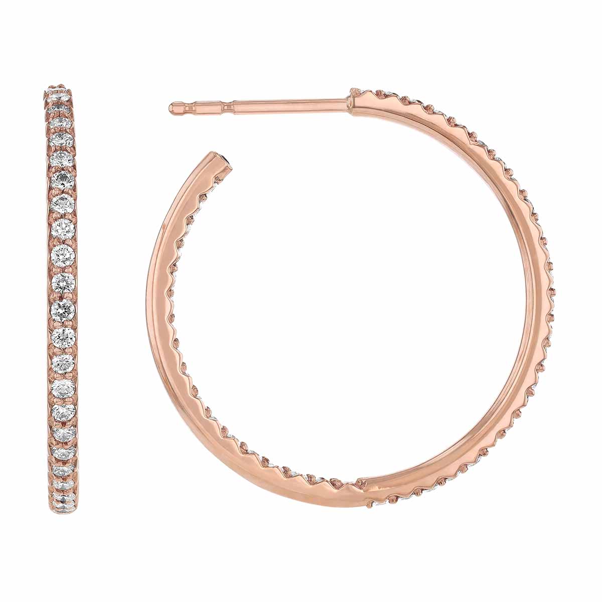Roberto Coin Diamond Medium Inside Out Open Hoop Earrings in Rose Gold, 0.80 cttw