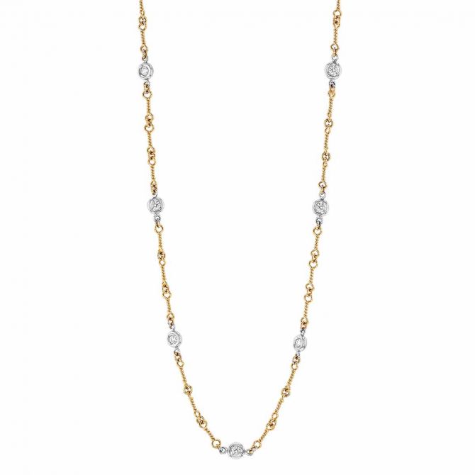 Roberto Coin Diamonds By The Inch 7 Station Necklace in Yellow & White Gold 18", 0.28cttw