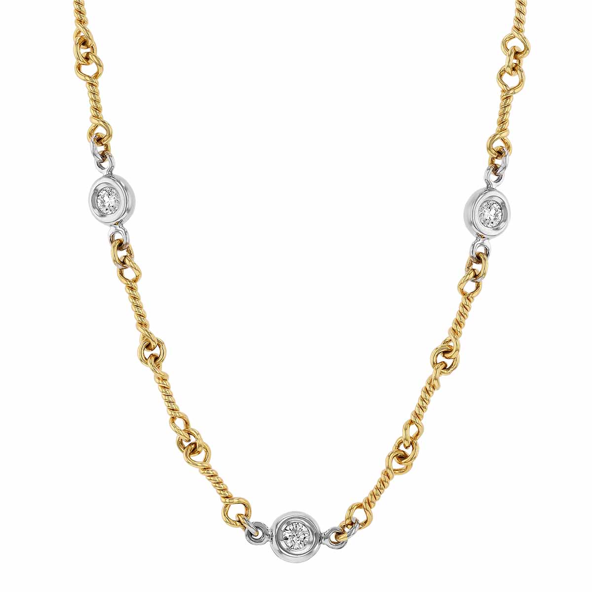 Roberto Coin Diamonds By The Inch 7 Station Necklace in Yellow & White Gold 18