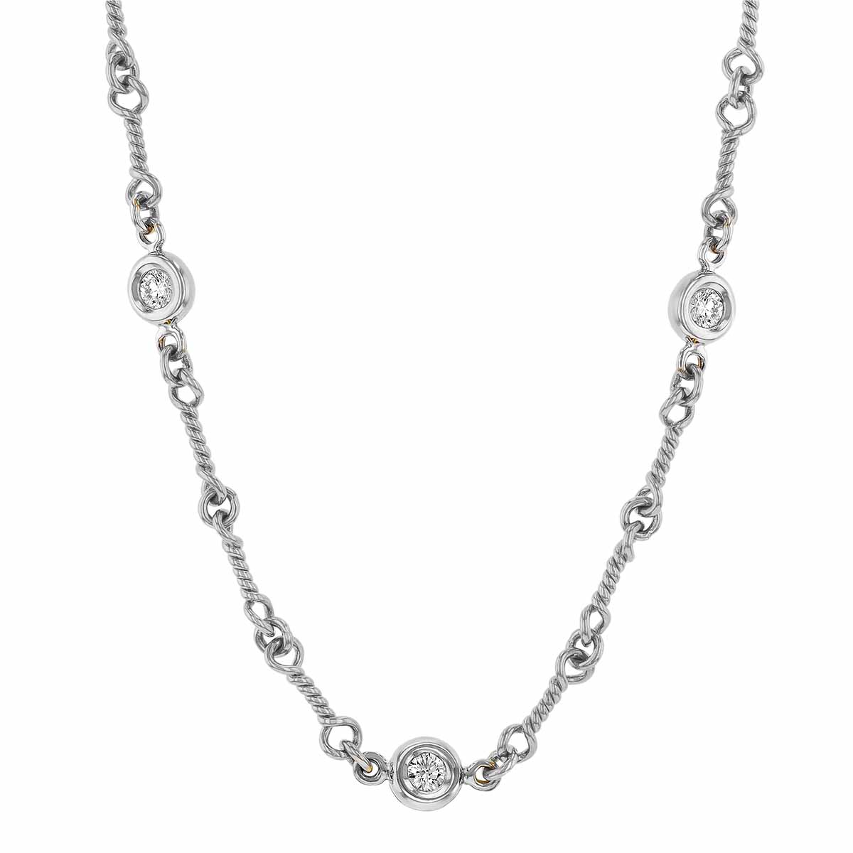 Roberto Coin Diamonds by the Inch Dogbone Chain Station Necklace in White Gold