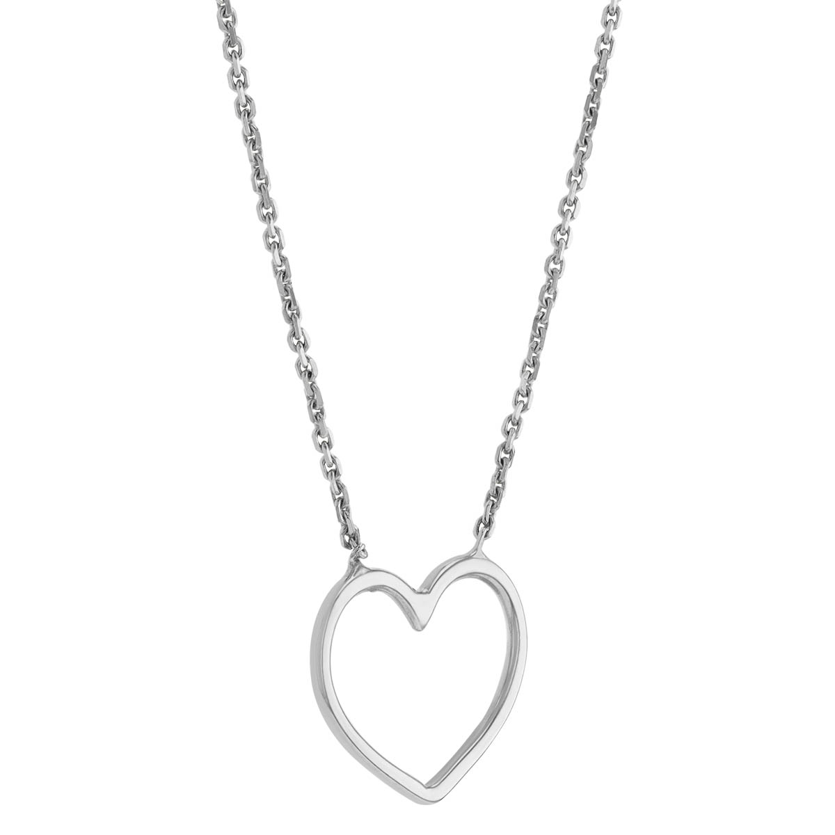 White Gold Open Heart Necklace, 18