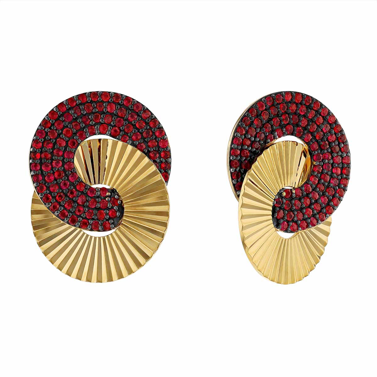 Phillips House Ruby Large Aura Interlocking Post Earrings in Yellow Gold