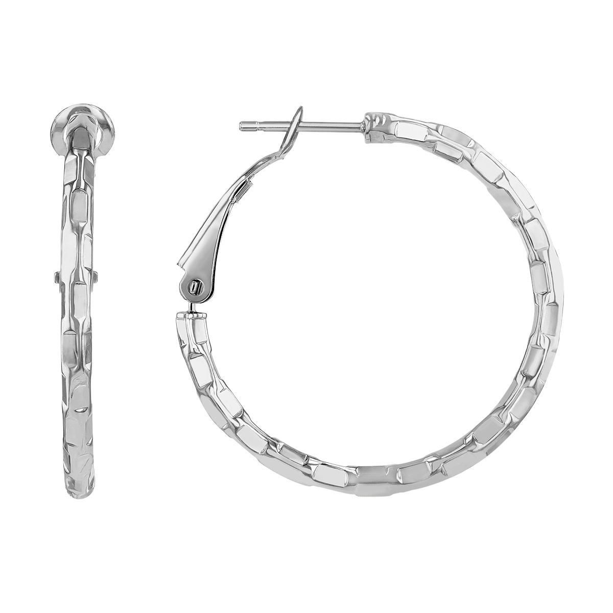 White Gold Brick Pattern Large Hoop Earrings