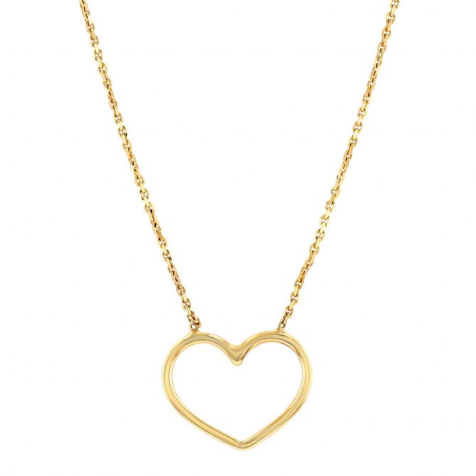 Yellow Gold Open Heart Necklace, 18"