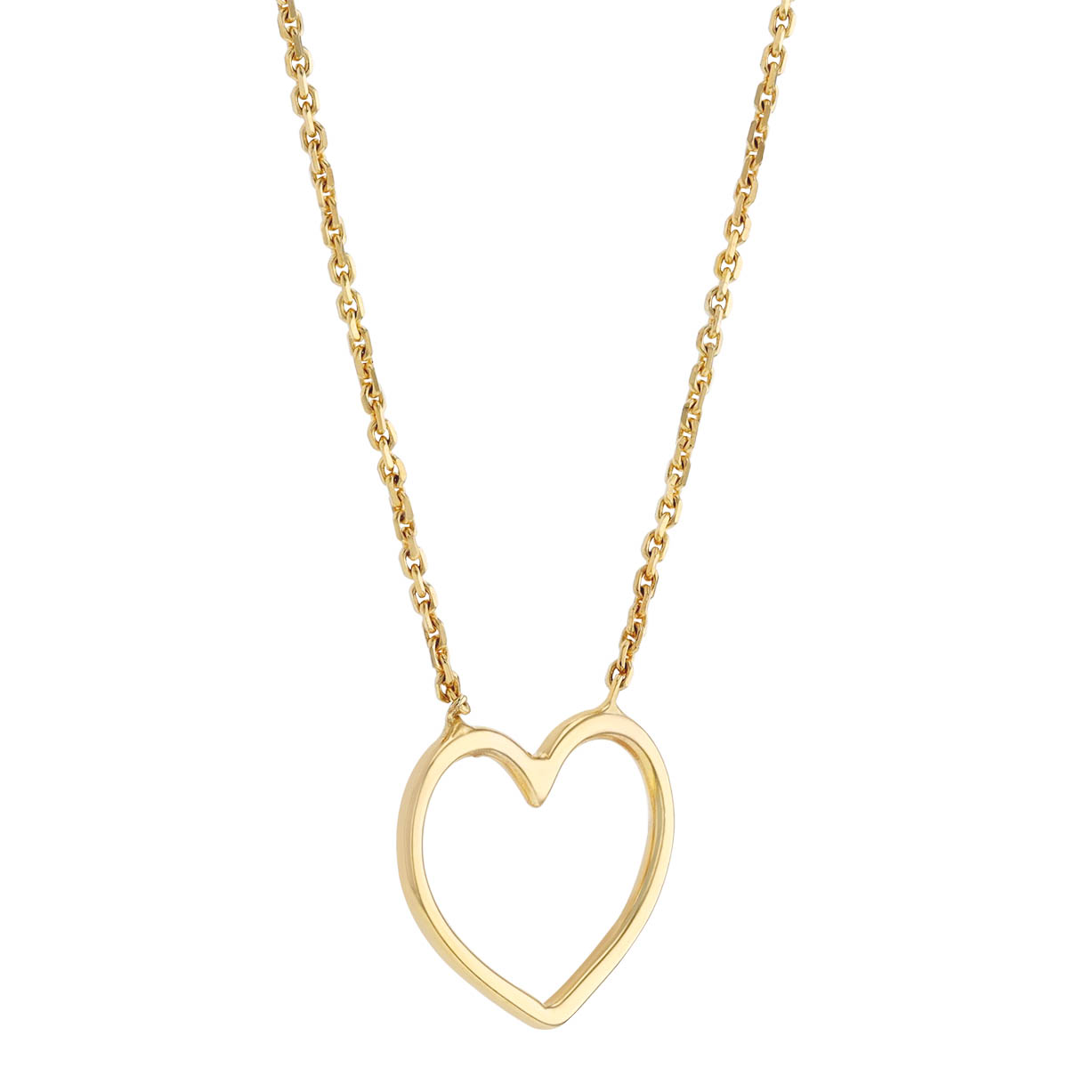 Yellow Gold Open Heart Necklace, 18