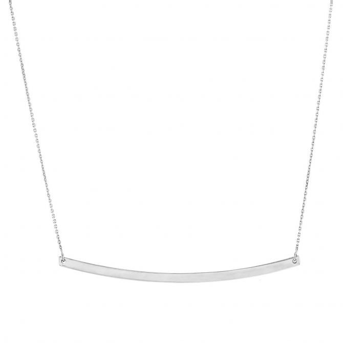 White Gold Curved Bar Necklace, 18"