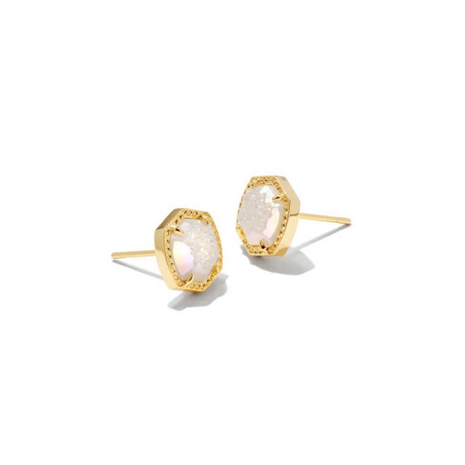 Kendra Scott Davie Gold Tone Stud Earrings in Iridescent Drusy