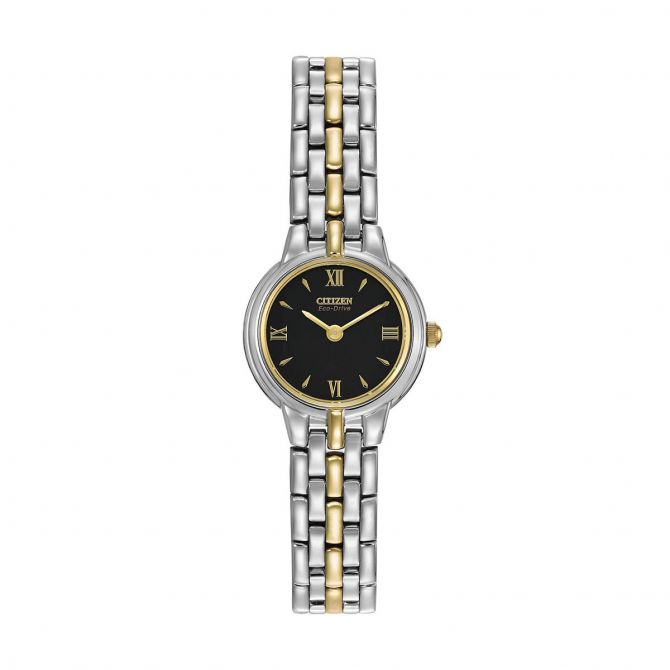 Citizen Corso 21mm Watch, Black and Yellow Gold Tone Dial