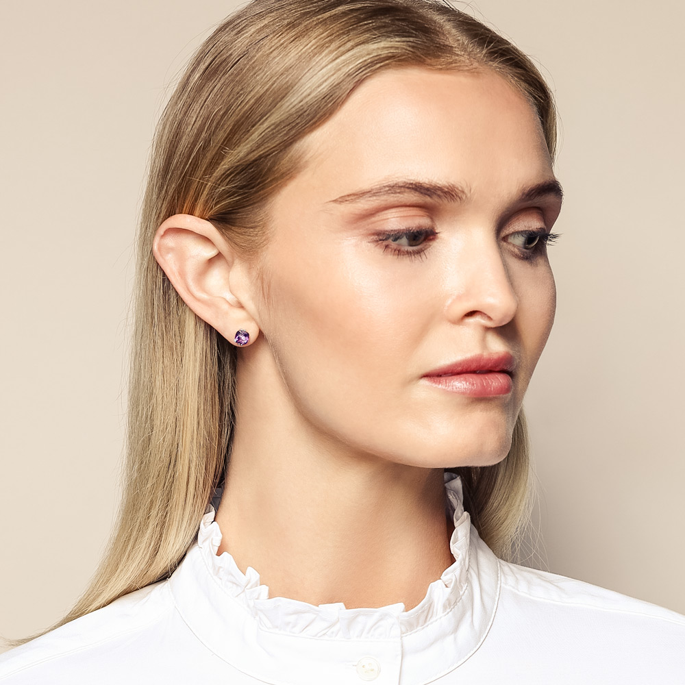Cushion Amethyst Stud Earrings in White Gold