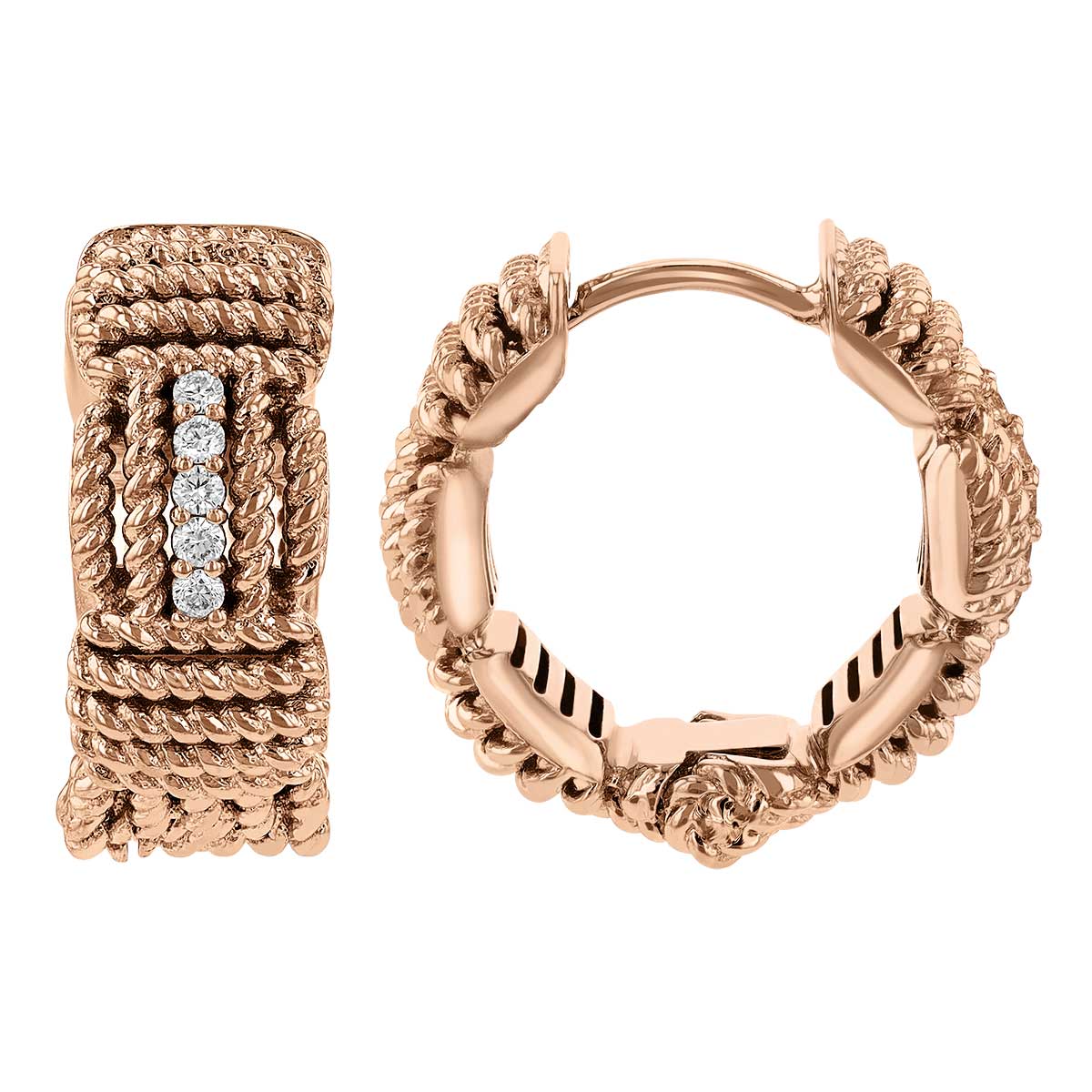 Roberto Coin Opera Rose Gold Small Hoop Earrings with Diamond Accents