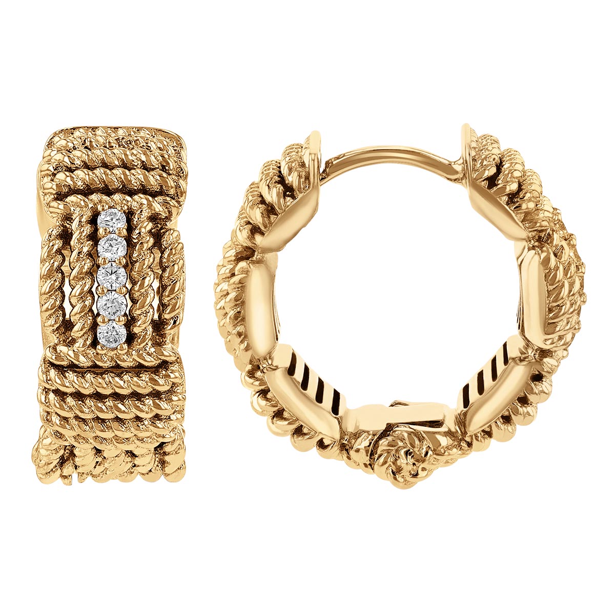 Roberto Coin Opera Yellow Gold Small Hoop Earrings with Diamond Accents