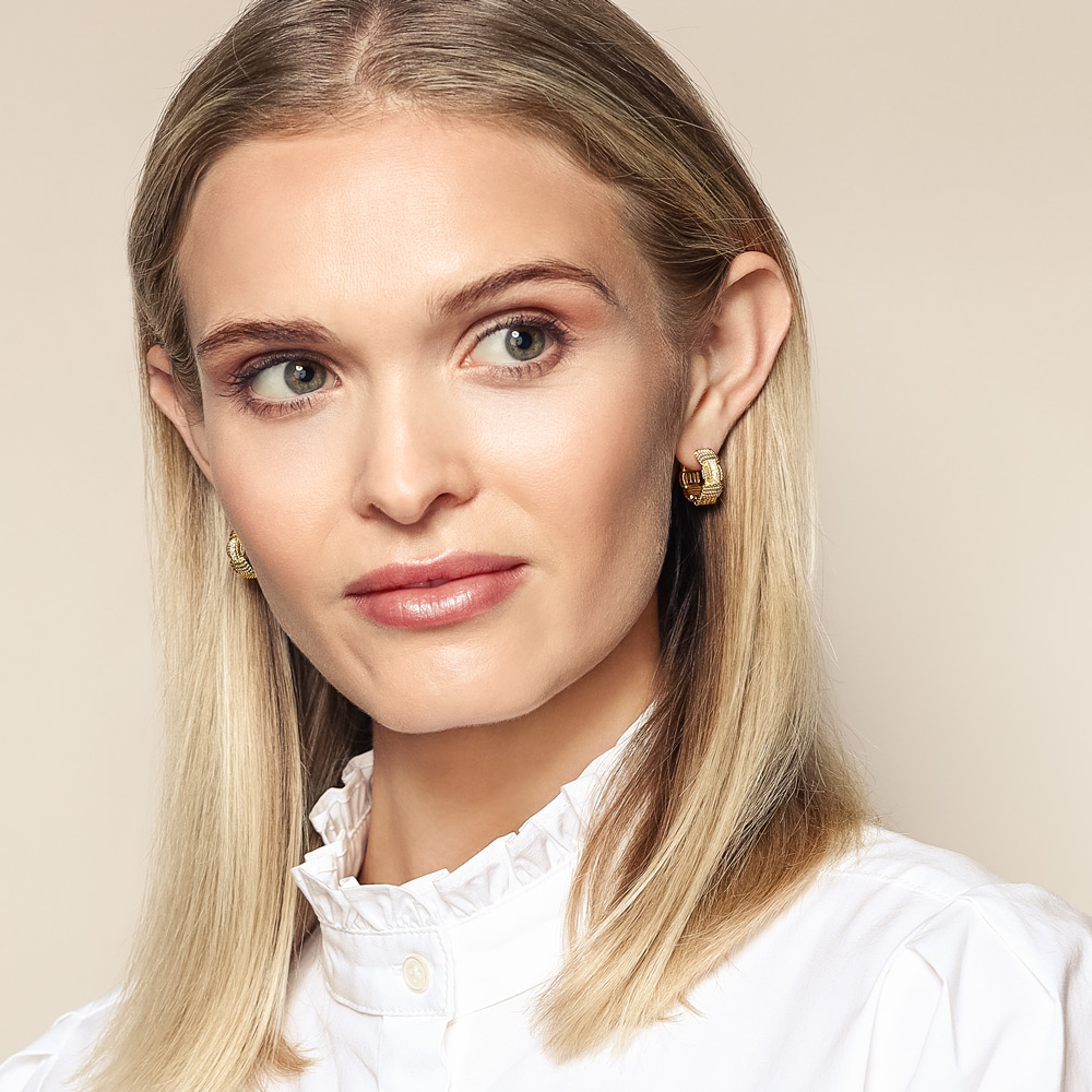 Roberto Coin Opera Yellow Gold Small Hoop Earrings with Diamond Accents