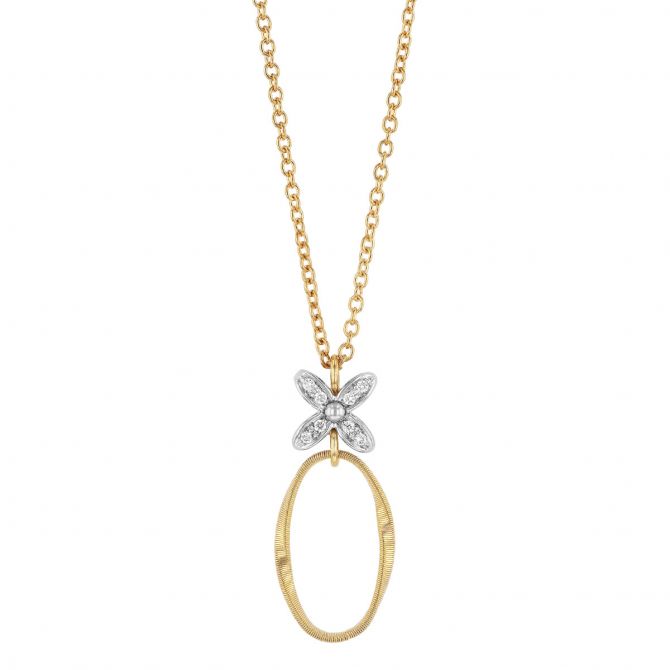 Marco Bicego Marrakech Onde Diamond Flower Pendant in White & Yellow Gold, 16.5"