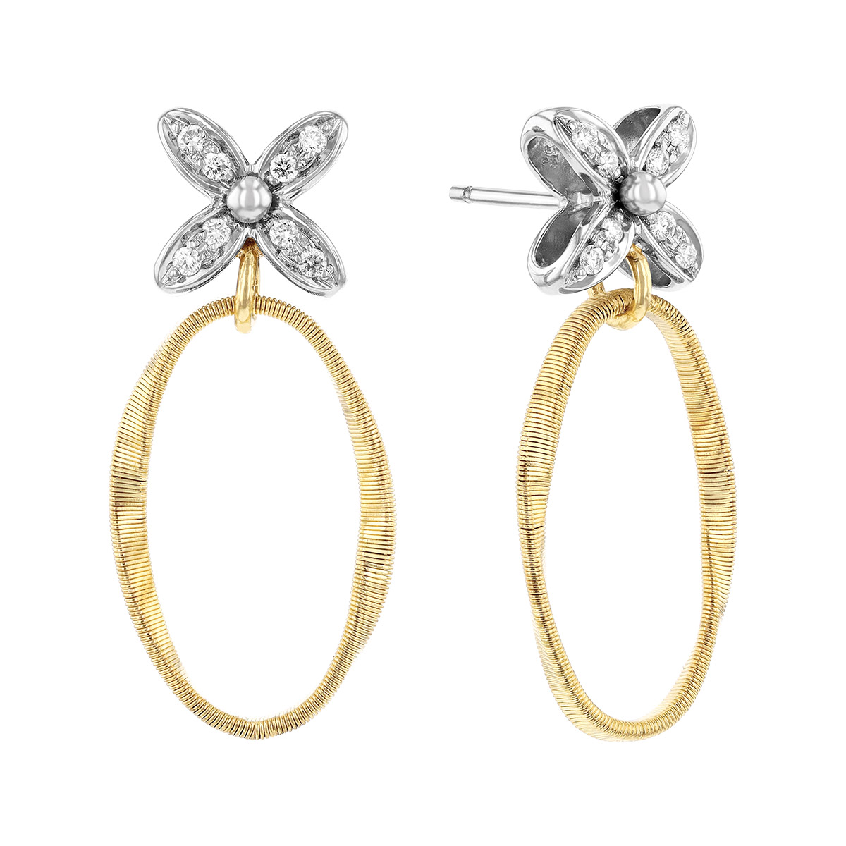 Marco Bicego Marrakech Onde Diamond Flower Drop Earrings in White & Yellow Gold