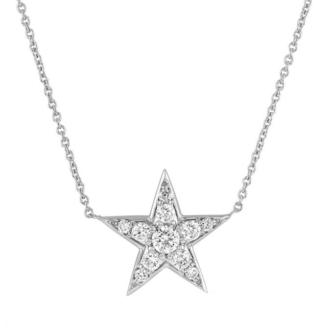 Roberto Coin Diamond Large Star Pendant in White Gold, 18"