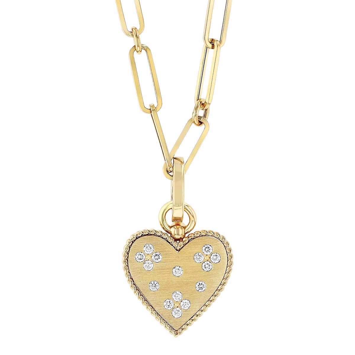 Roberto Coin Small Heart Medallion Pendant Necklace with Scattered Diamonds in Yellow Gold, 19