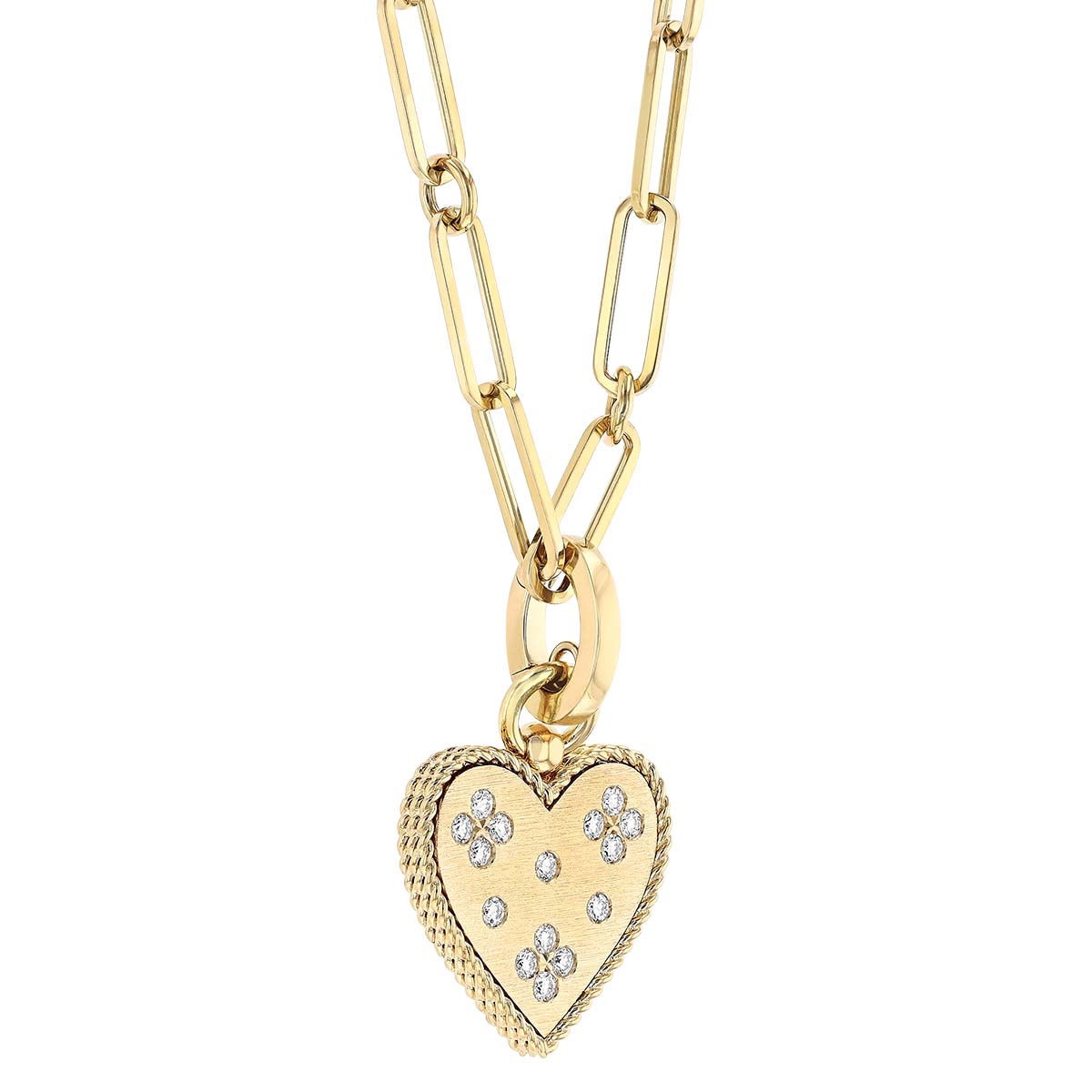 Roberto Coin Small Heart Medallion Pendant Necklace with Scattered Diamonds in Yellow Gold, 19