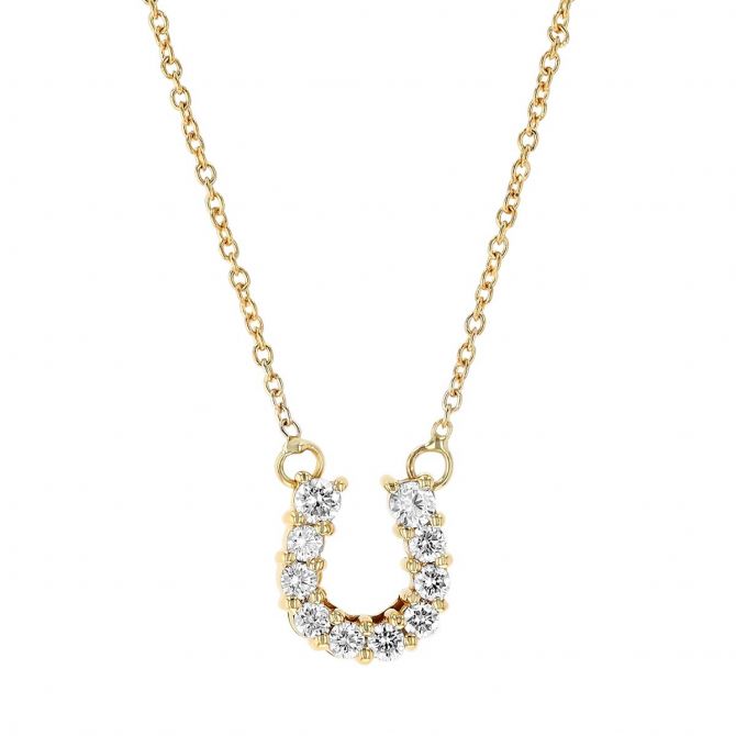 Roberto Coin Tiny Treasures Diamond Horseshoe Pendant in Yellow Gold, 18"