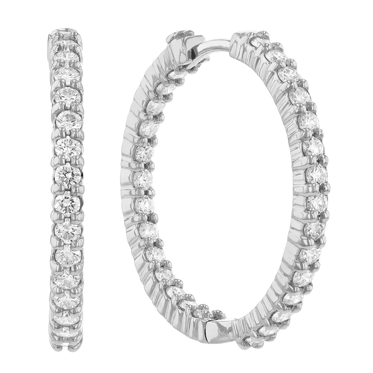 Roberto Coin Perfect Diamond Hoops Inside Out Hoop Earrings in 18K Gold, 25 mm, 1.53 cttw