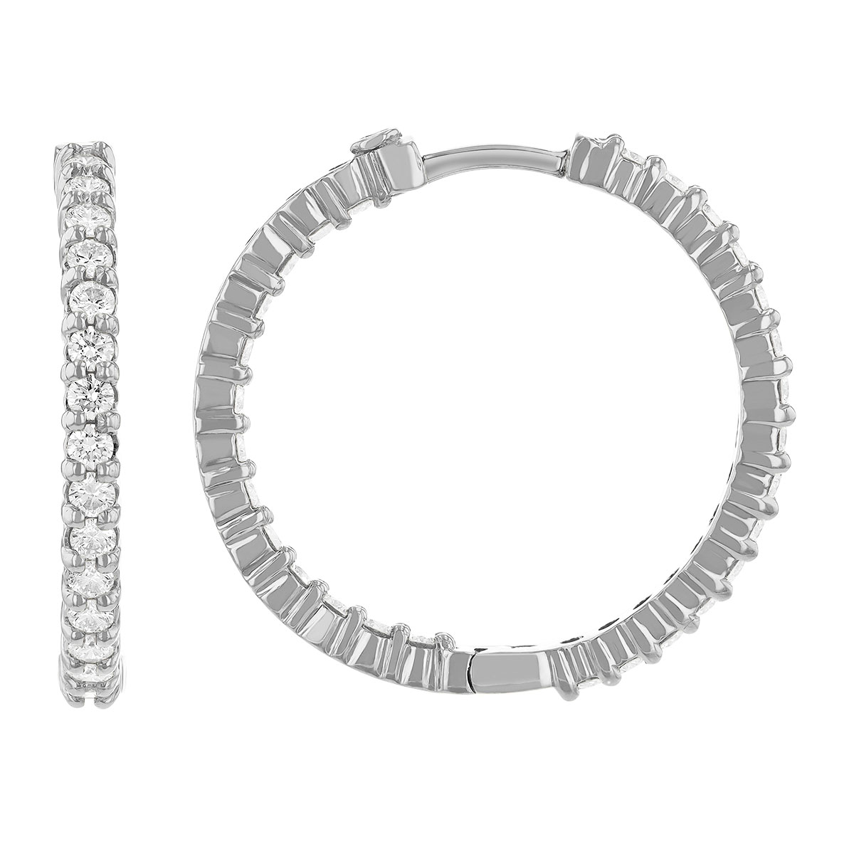 Roberto Coin Perfect Diamond Hoops Inside Out Hoop Earrings in 18K Gold, 25 mm, 1.53 cttw