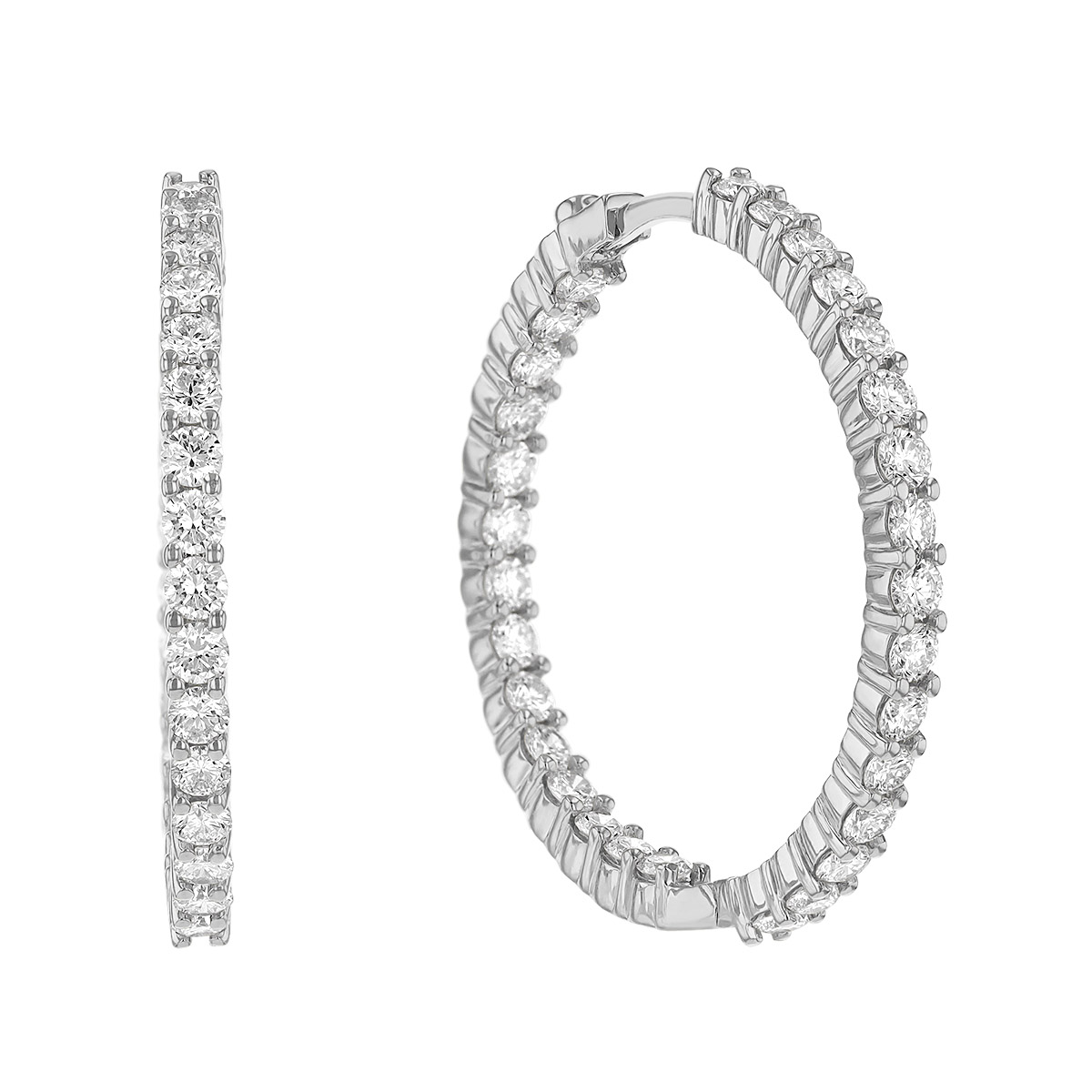 Roberto Coin Small Inside Outside Diamond Hoop Earrings in White Gold, 2.84 cttw