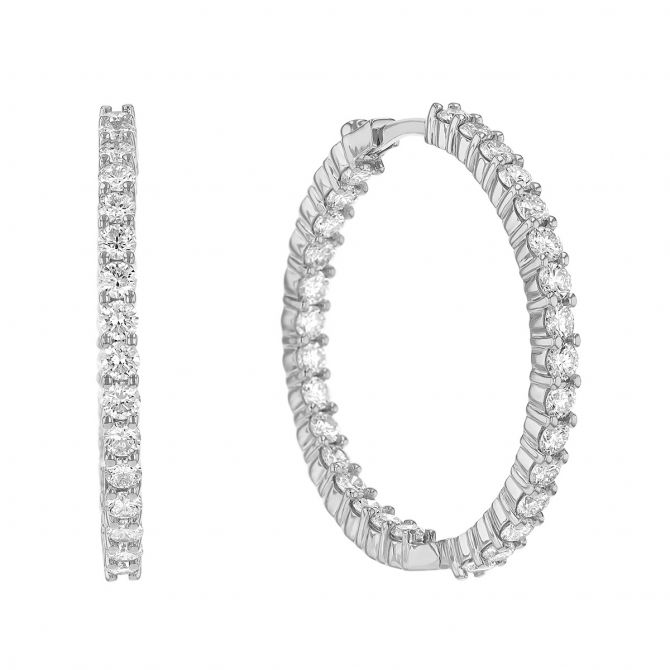 Roberto Coin Small Inside Outside Diamond Hoop Earrings in White Gold, 2.84 cttw